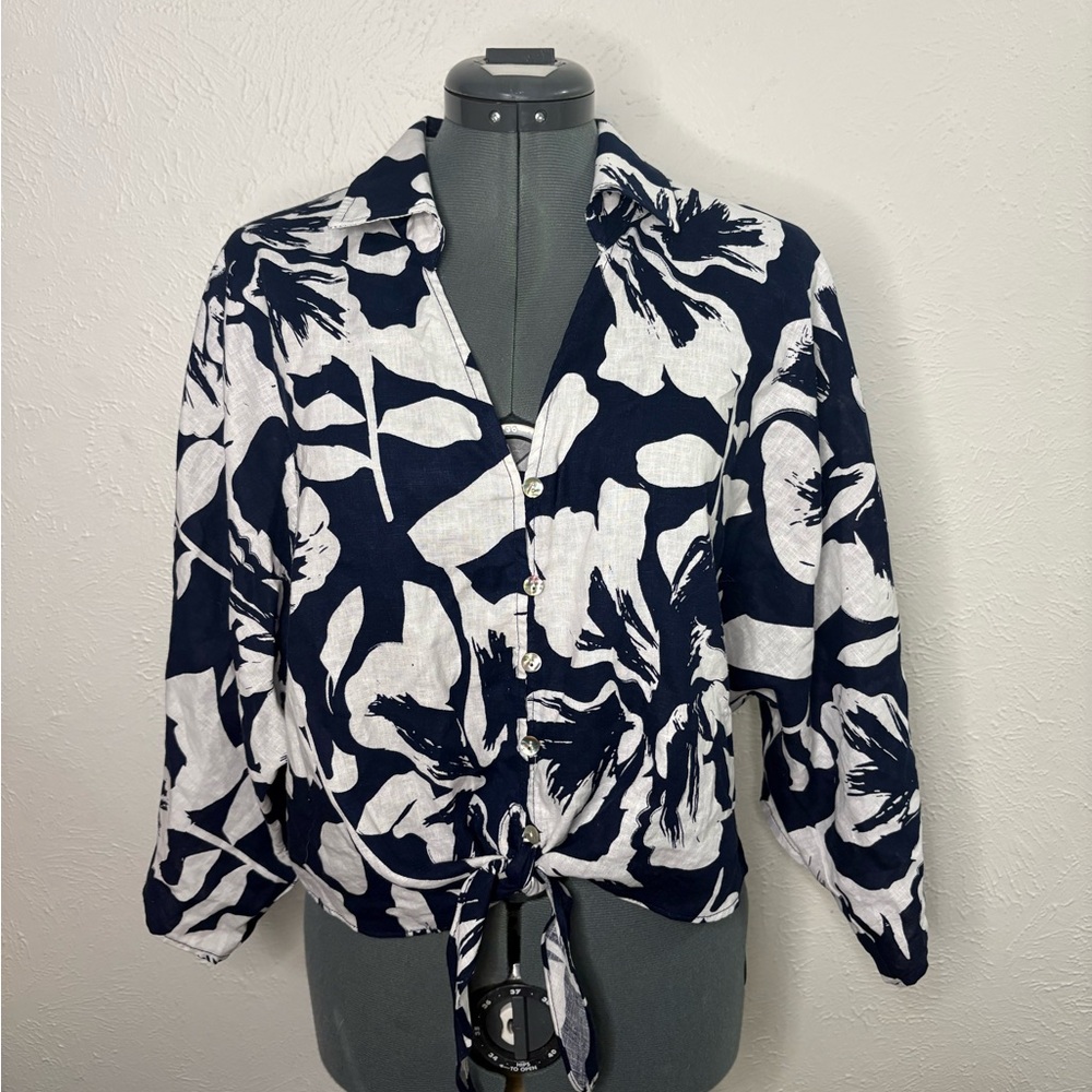 Calypso St. Barth Black and White Floral Button Down Shirt